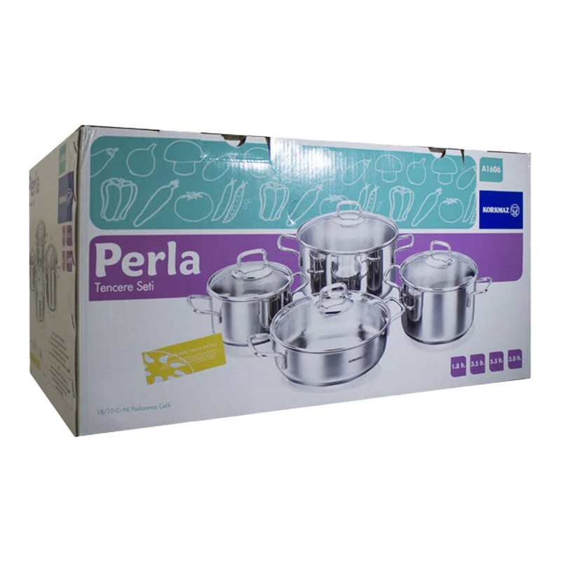 سرویس قابلمه تابه استیل 8 پارچه کرکماز پرلا طرح Perla کد A1606